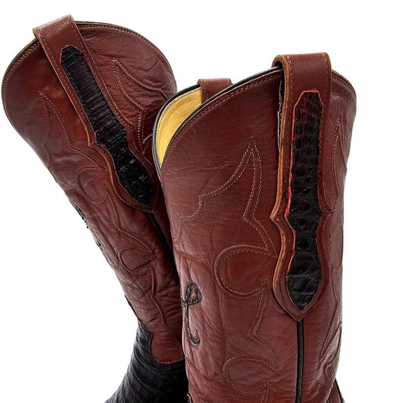 Custom Caiman Belly Cowboy Boots Mens 8.5E Brown Cherry 1 Pc Vamp Texas Western - Picture 15 of 16